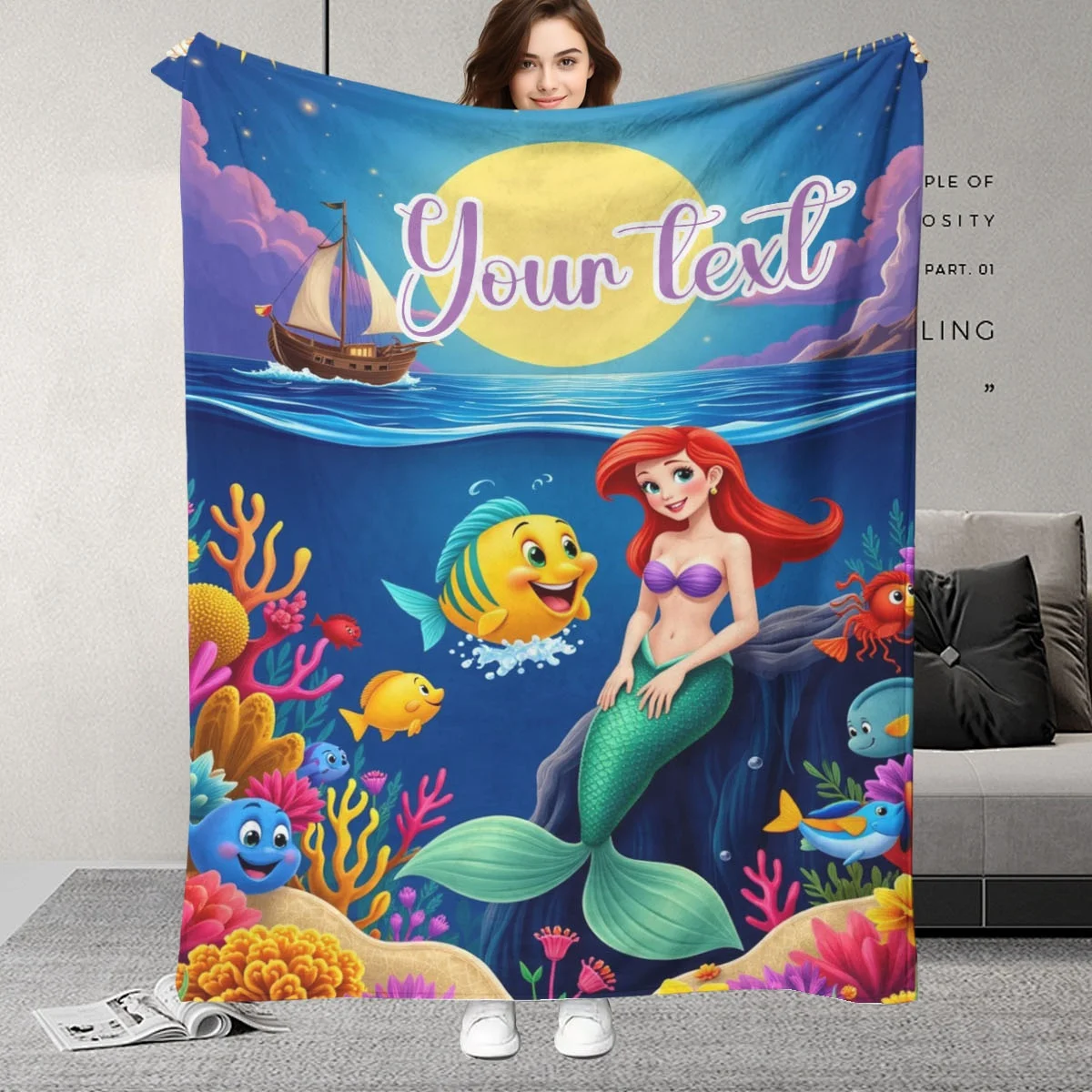 

Одеяло с принтом «Русалка и океан» на заказ — идеальный подарок на день защиты детей, мягкий и теплый для домашнего офиса, путешествий, кемпинга