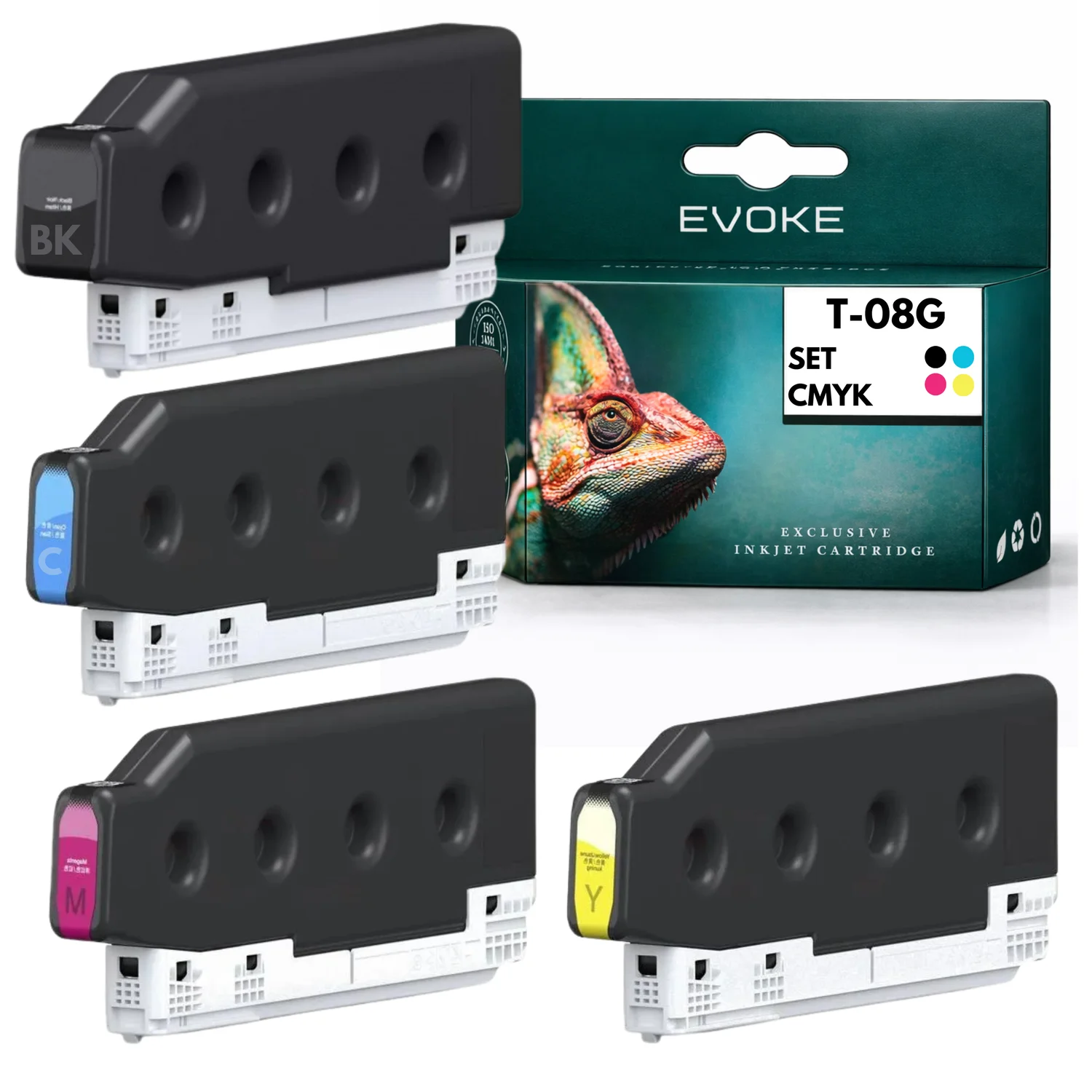 Evoke Compatibele Toner voor Epson T08G1 T08G2 T08G3 T08G4 4X Cmyk: Zwart, Cyaan, Magenta, Geel 1900 ml Workforce Enterprise Am-C5000 Am-C6000