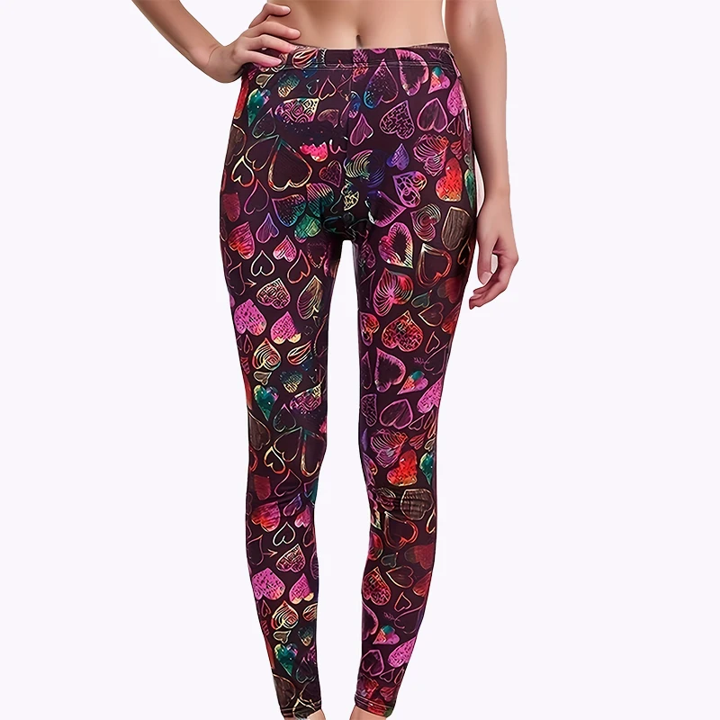 Sports Fashion Casual Red And White Heart-shaped Leggings Women\'s Leggings Brushed Print Exercise Stretch Cropped Pants