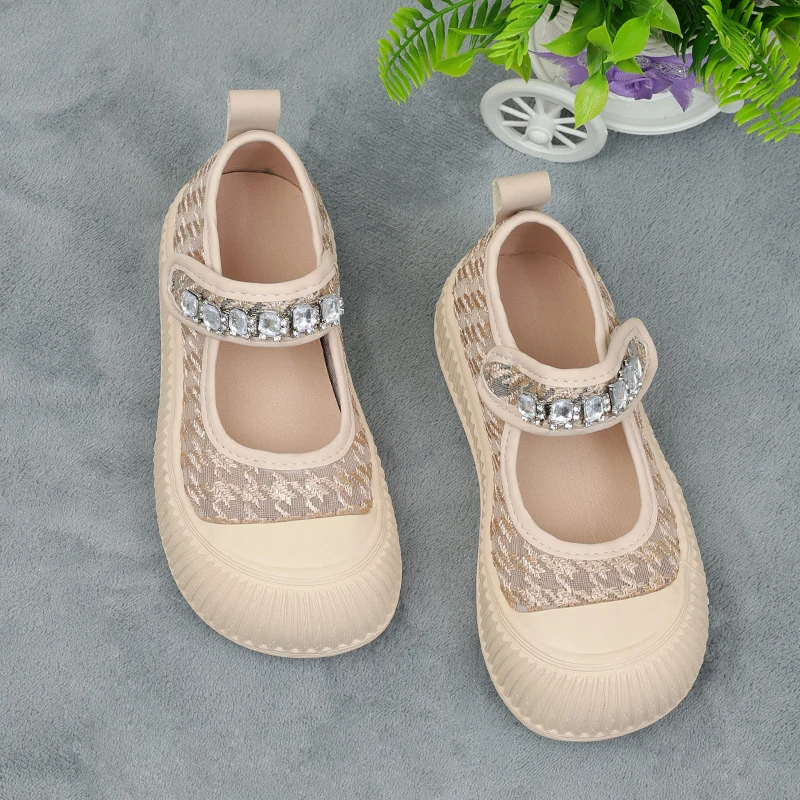 

Children Casual Shoes for Girls Summer New Mesh Breathable Flats Fashion Rhinestone Sandals Soft Bottom Anti Slip Kids