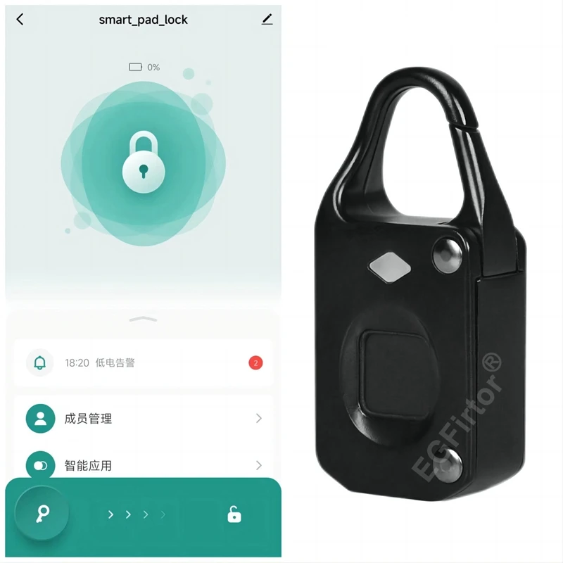 EGFirtor Tuya Bluetooth Mini Fingerprint Smart Padlock Keyless Anti-theft Luggage Case Lock For Gym Backpack Battery Padlock