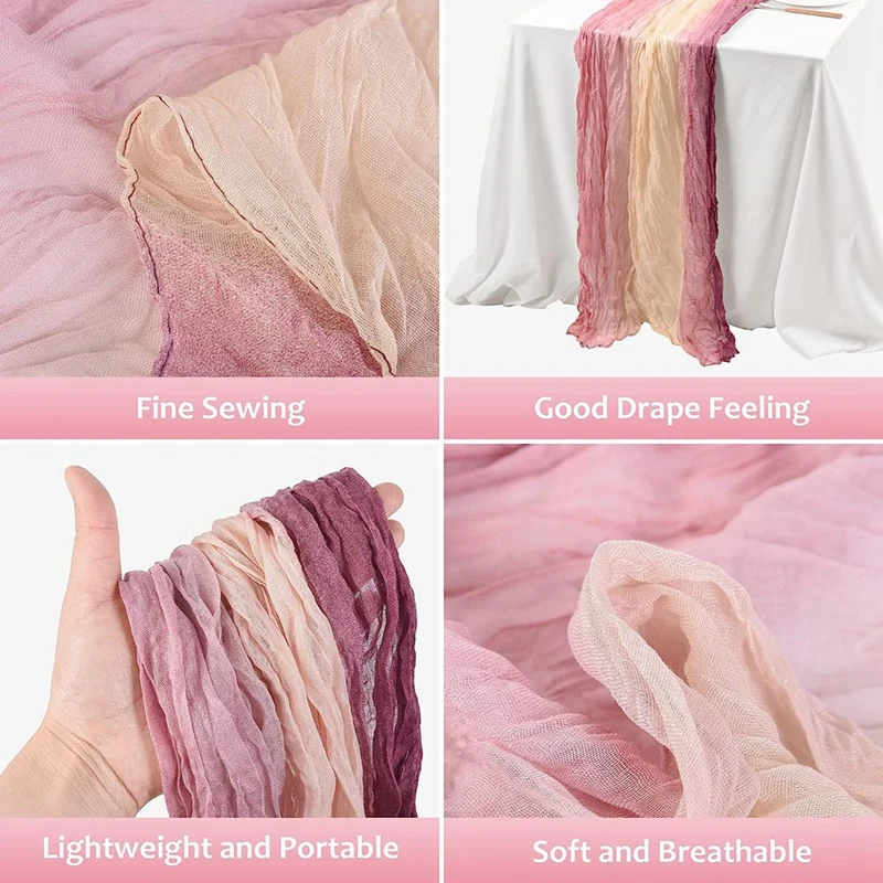 2Pcs Cheesecloth Table Runner Boho Table Runner Gradient Table Runner For Baby Shower Wedding Engagement Bridal Decor