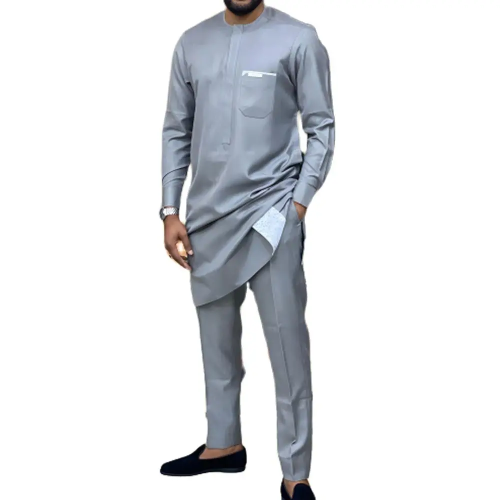 Men Suit 2Pieces Set Printed And Pockets Long Sleeved Top Shirt Pants Outfits African Casual Ethnic Style Designer Man Clothing