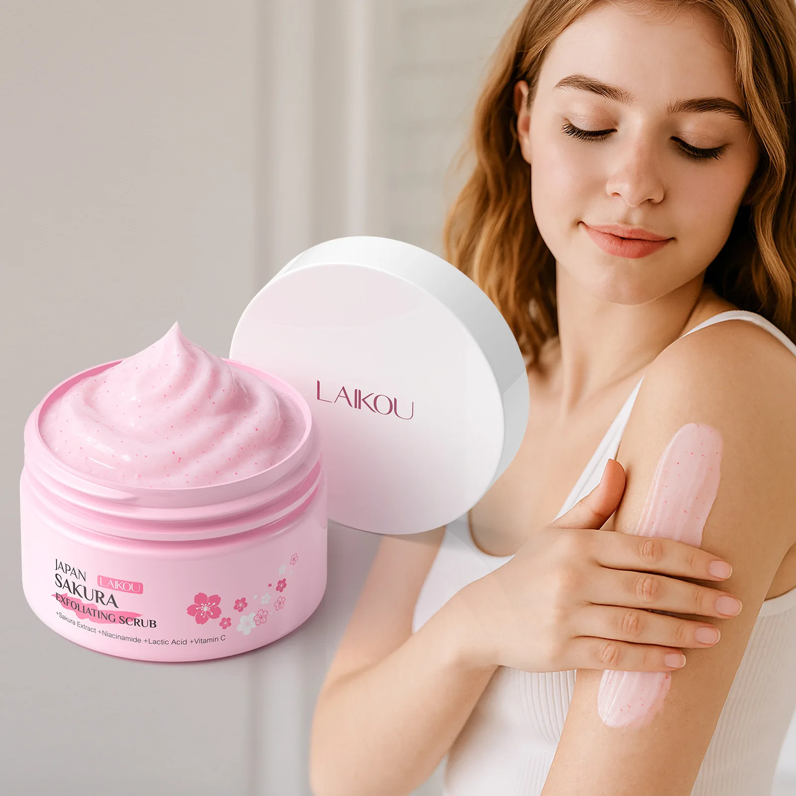 LAIKOU Sakura Peeling Exfoliating Scrub Blackhead Dead Skin Remove Soften Face Body Cleanser Pores Cleansing Gel Exfoliator 100g
