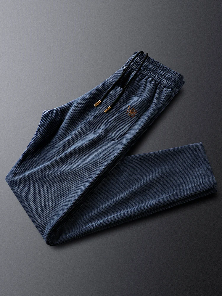 

Зимние классические брюки из вельвета светло-голубого цвета для мужчин, узкий крой, эластичный пояс, прямые штанины, бархатные брюки с поясом.