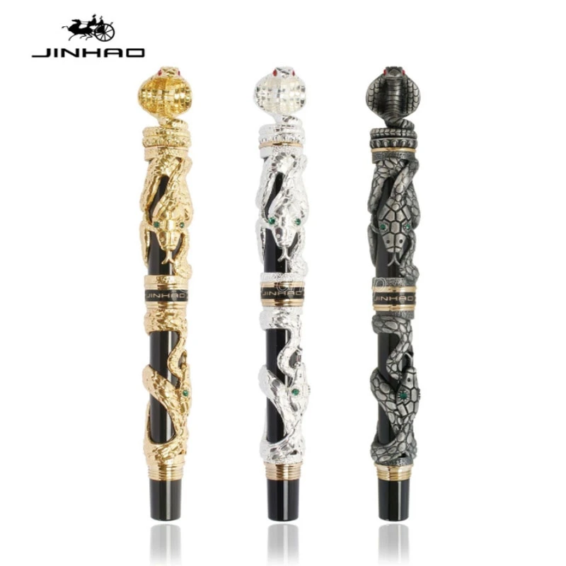 

Ручка-фонтан Jinhao High Grade Snake: серебряная кобра, 3D-узор, рельефная скульптурная технология, ностальгический подарок для письма