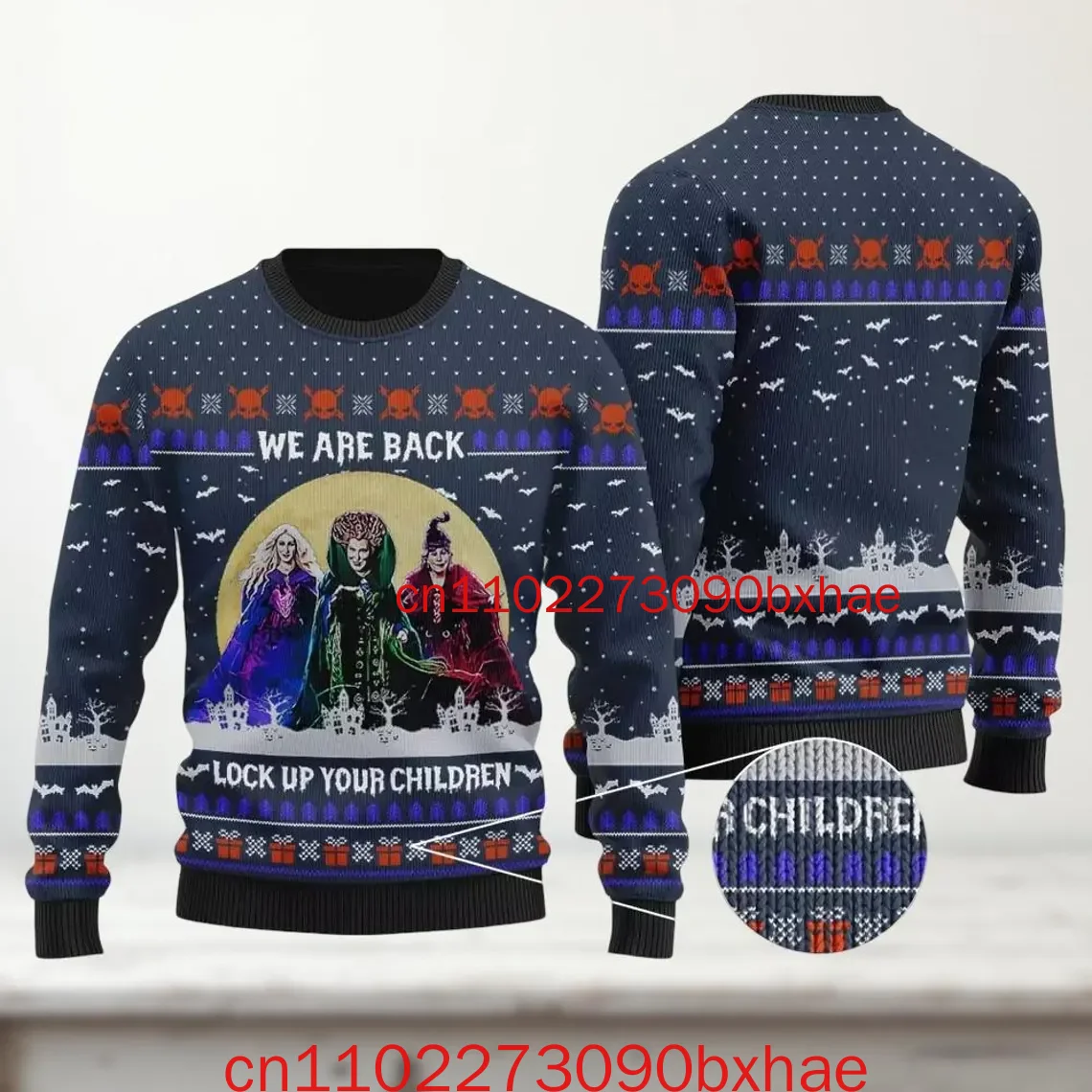 Disney Hocus Pocus suéter feo de Navidad hermanas Sanderson suéter de vacaciones estampado 3D suéter de Disneyland fiesta de Navidad