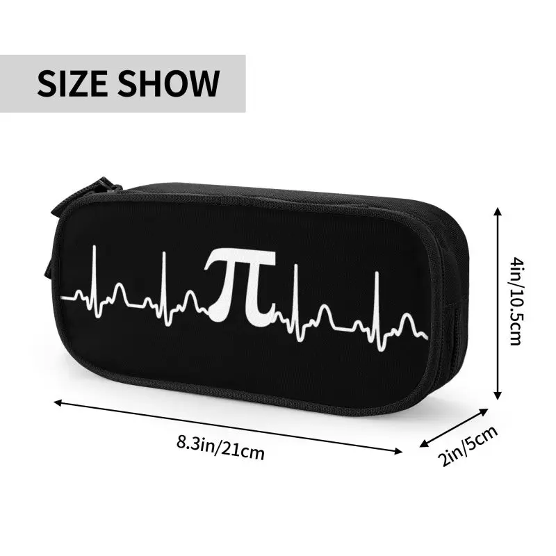 Étui à crayons personnalisé Pi Day Heartbeat pour garçons et filles, grand sac de rangement, boîte à stylos mathématique, science, papeterie
