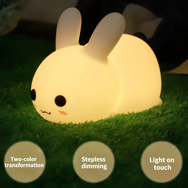 Touch Rabbit Night Lights lampade ricaricabili USB dimmerabili in Silicone per bambini regali per bambini lampada da notte coniglietto animale simpatico cartone animato