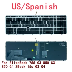 New US Spanish Laptop Backlit Keyboard For HP EliteBook 755 G3 850 G3 850 G4 ZBook 15u G3 G4 Notebook PC Replacement 821157-D61