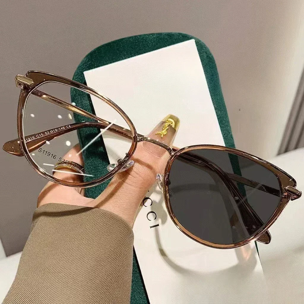 Unisex Outdoor Color Changing Myopia Glasses Fashion Cat Eye Near Sight Eyewear Finished Prescription Photochromic Sunglasses image 2