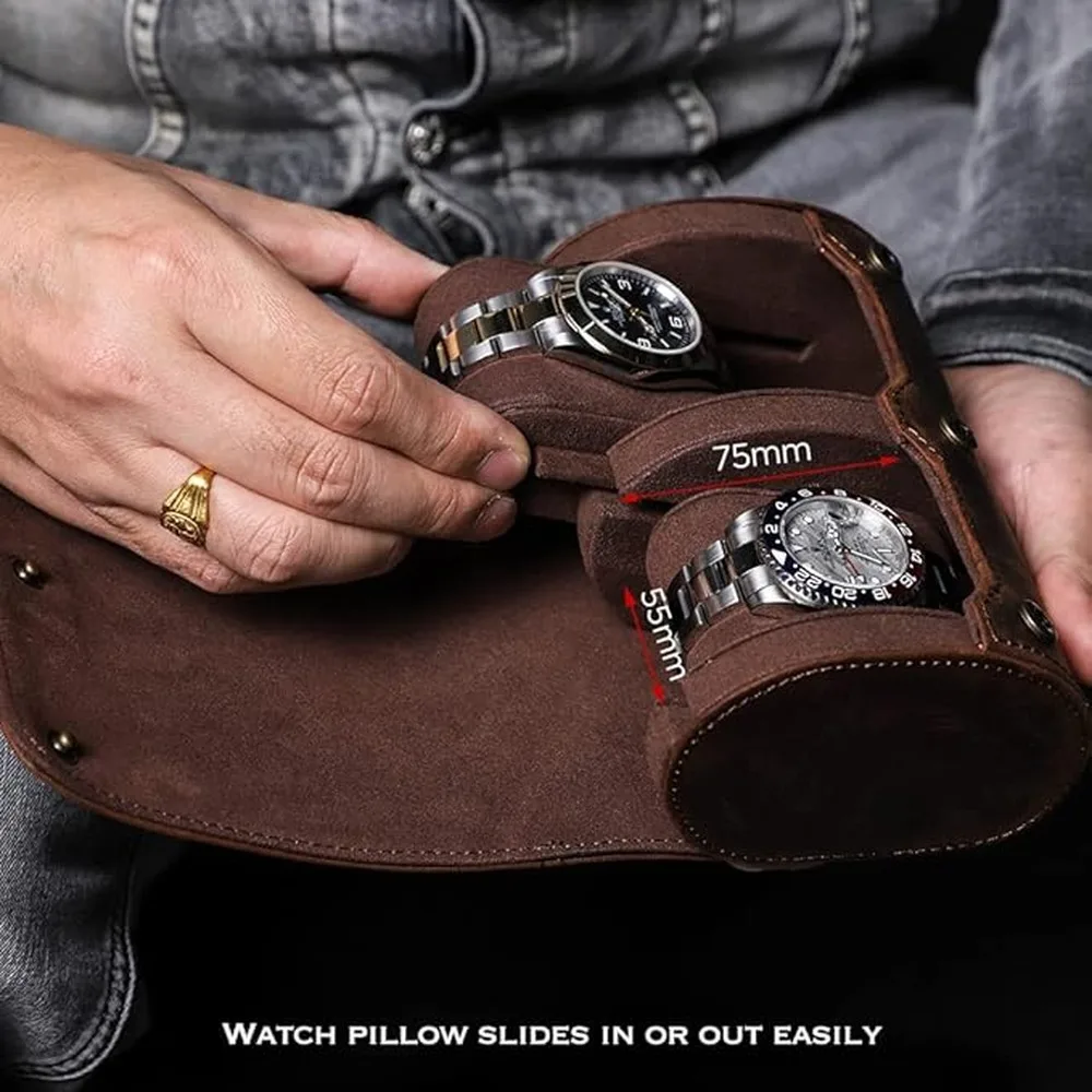 Elegant Leather Watch Roll With Velvet Interior Travel Friendly Case For 3 Watch Storage Is