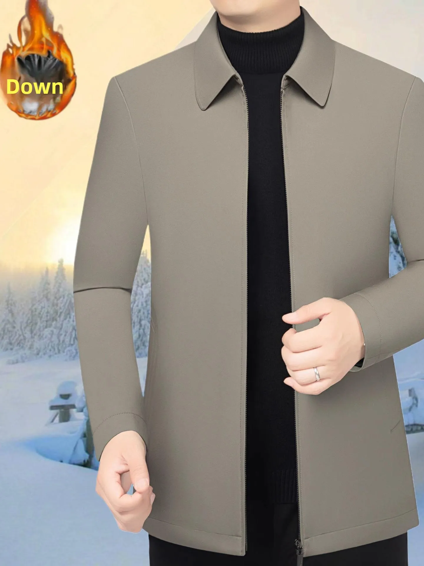 

Middle-aged Men's down Jaet Casual Flip Collar Busin Casual Winter New Sle Dad Clothes Outerwear Thiened White Goose...