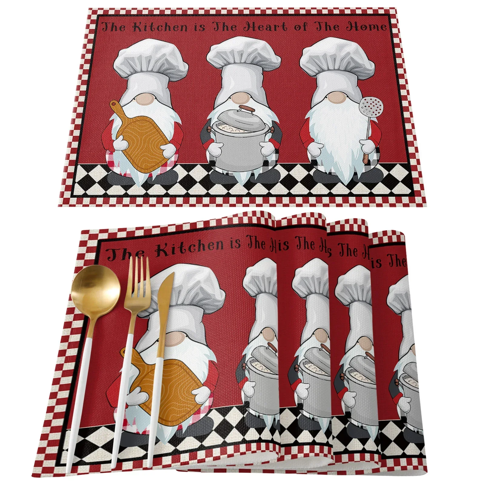 Kitchen Chef Midget Placemat Wedding Party Dining Decor Linen Table Mat Kitchen Accessories Table Napkin 4PCS