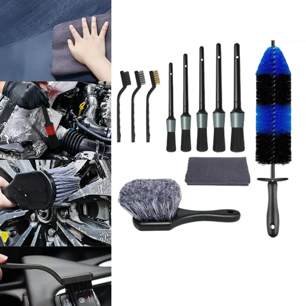 

11pcs Auto Detailing Brush Set Drill Brush Kit Car Cleaning Tool Car Wheel Rims Inner Crevice Polishing Cleaning Brushes Cloth