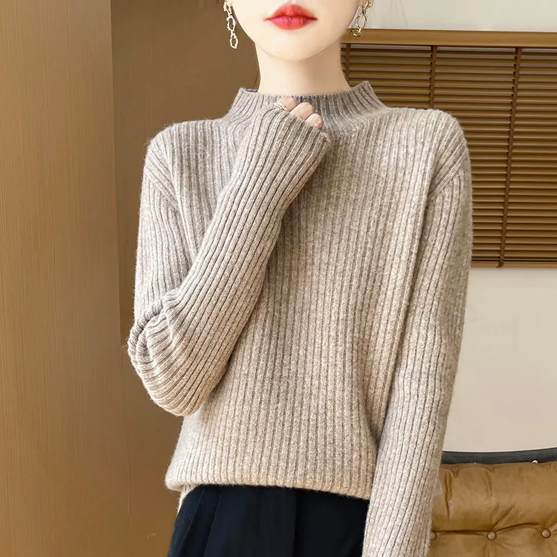 Półgolf Senior Sense Inside With A Base Shirt With Slim 2024 New Knitted Mid-Neck Sweater Autumn and Winter Women Top