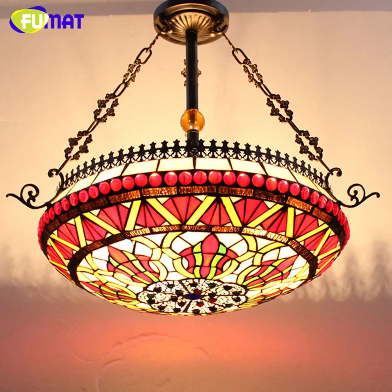 

FUMAT Stained Glass Pendant Lamps European Style Glass Lamp For Living Room Dining Room Baroque Glass Art Pendant LED Lights