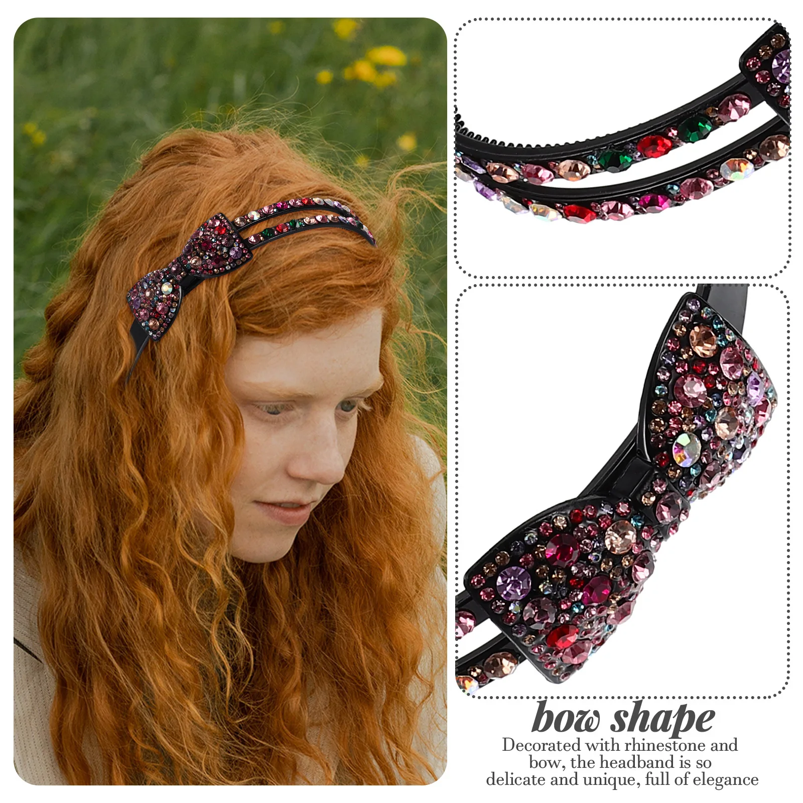 

4Pcs Rhinestone Bow Headband Women Hair Hoop Hair Accessories Delicate Lightweight Decorative for Chic Hairstyle Daily Use