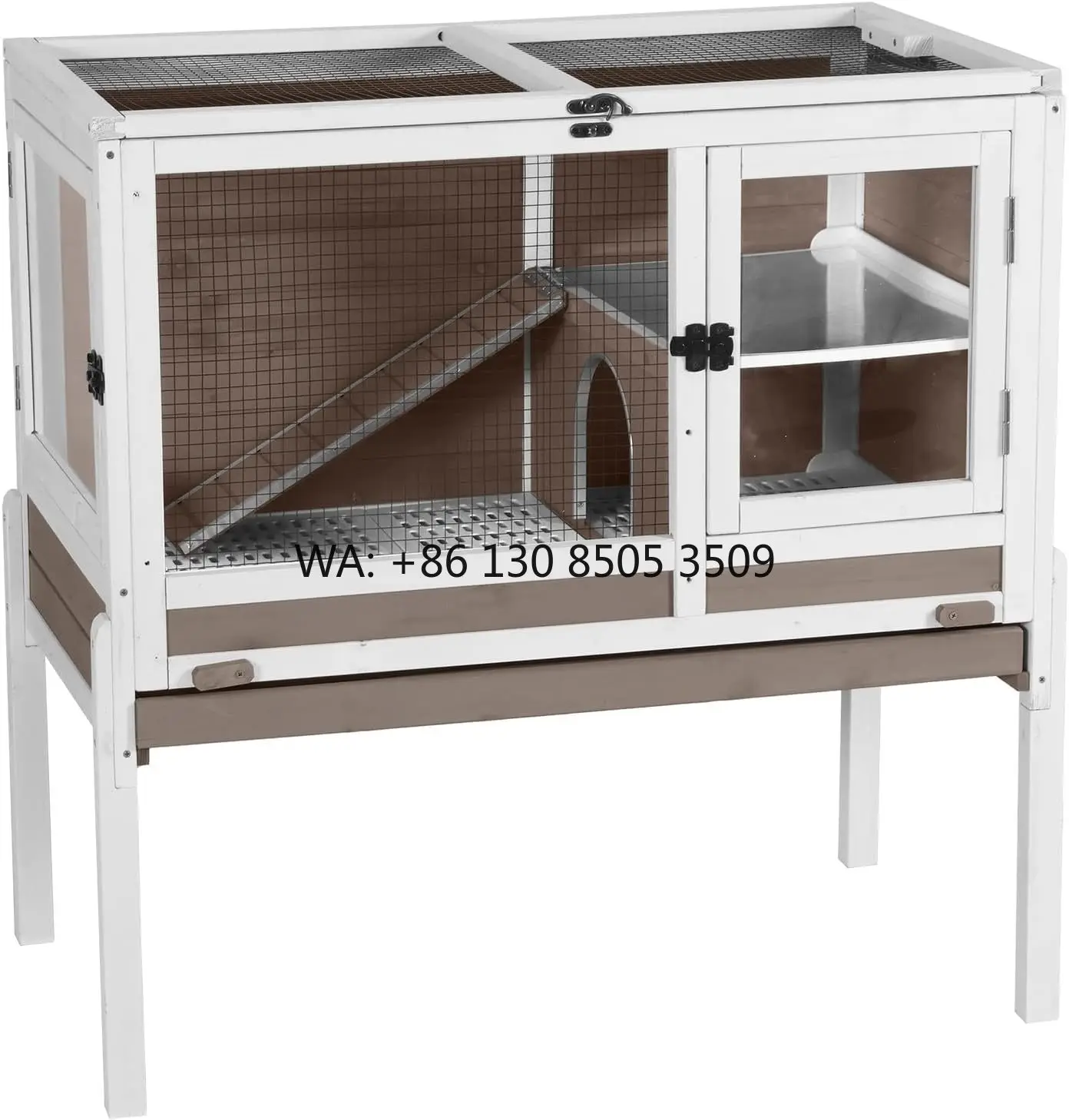 

Hamster House Brown 36.6" Guinea Pig Cage Anti-Chewing Floor Zinc Plate Indoor Rabbit Hutch with Hideout
