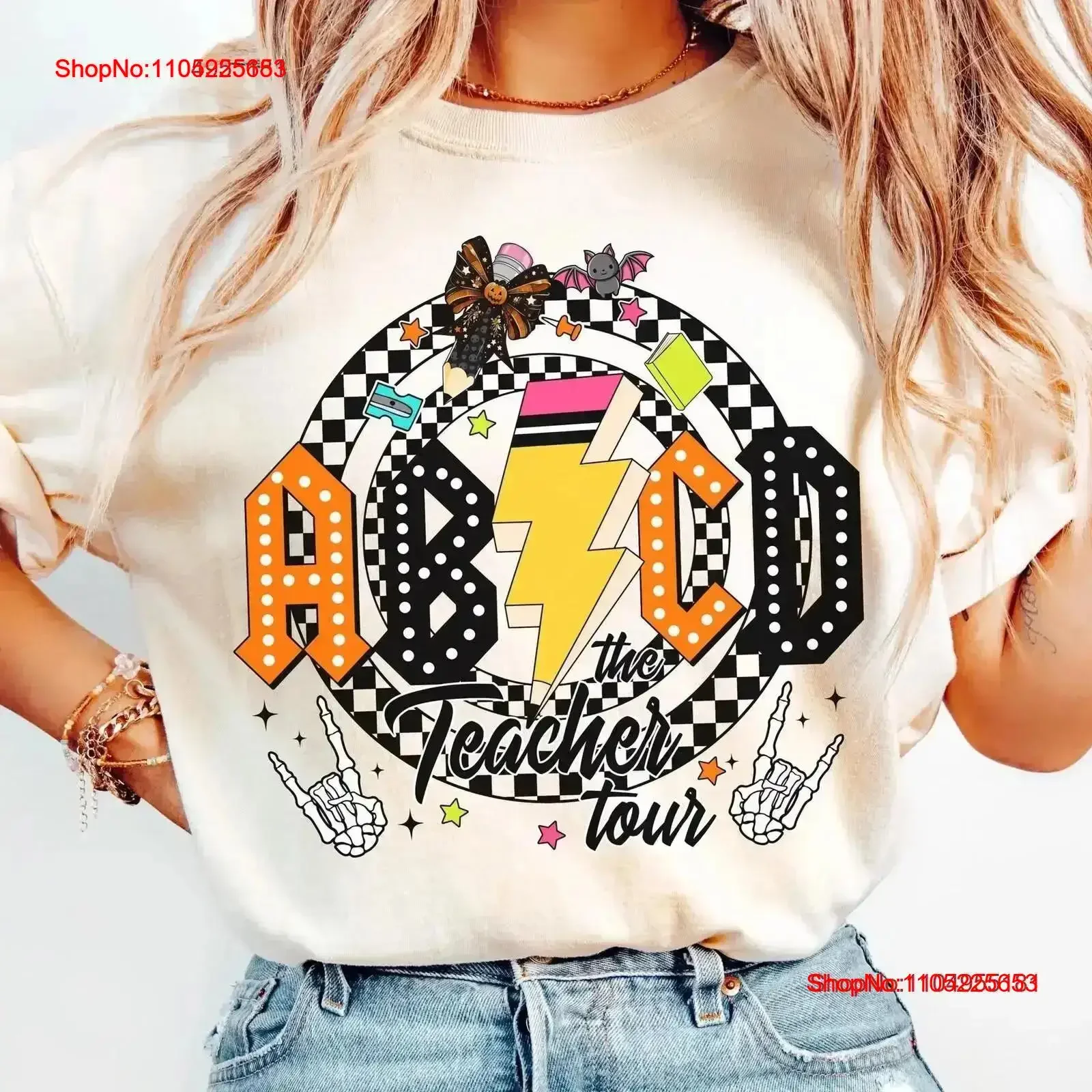 

Personalized Halloween Teacher T Shirt Retro Tour ABCD for vintage Washed homme fashion graphic Slightly Comfortable vintage