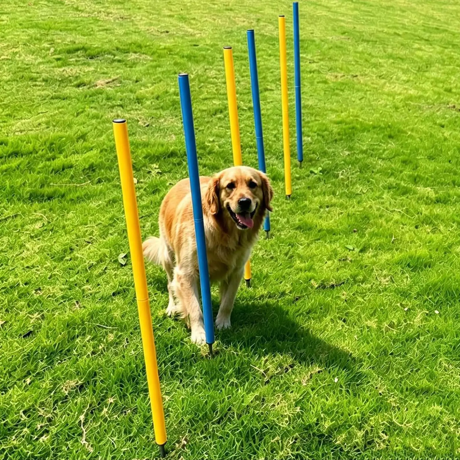Dog Agility Equipment 6 Pieces Adjustable Weave Poles with Stake Dog Agility Hurdle Set for Outdoor Garden Patio Lawn Balcony