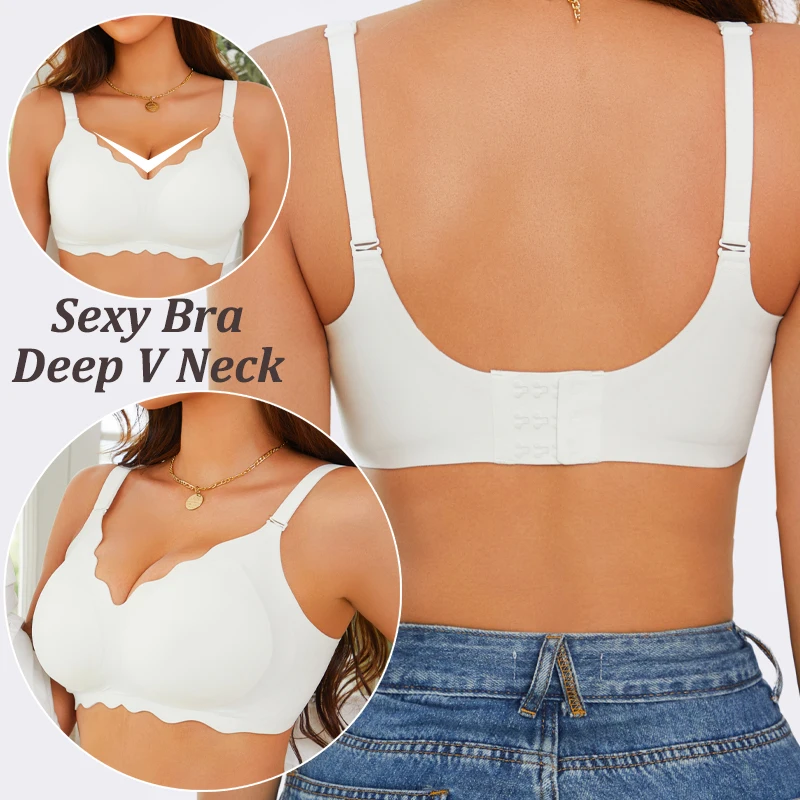2Pcs/Set S-4XL Deep V Neck Wireless Bras For Women Multiple Ways to Wear Spring Bralette Ladies Soft Removable Strape Underwear