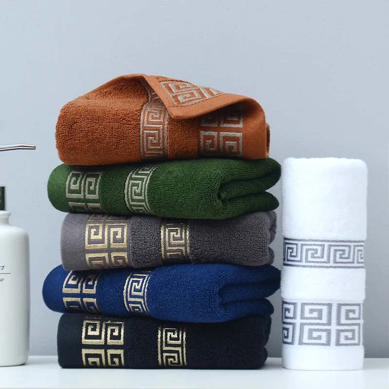 1pcs Pure Cotton Quality Bath Towels  Square Gifts Plain Color Broken Great Wall Grid Thickened Large Bath Towels