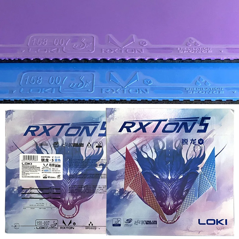 LOKI RXTON 5 COLOR Table Tennis Rubber - A40° Sticky Tensor with Energy-Storing Sponge, 2.1mm Blue/Purple/Pink