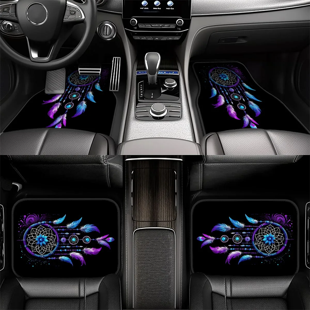 4pcs Customizable Name Car Floor Mats With Dreamcatcher Personalized Design Pattern - The Perfect Gift For Christmas, Halloween,