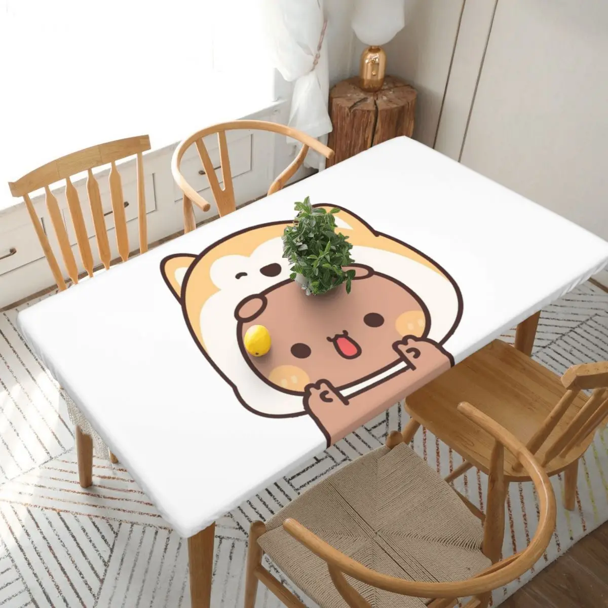 Bear And Panda Bubu Dudu Customized Rectangular Tablecloth Oilproof Table Cover for Dining Events Table Cloth