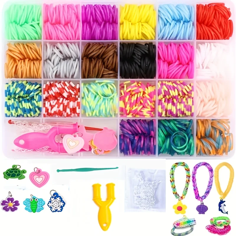 

1300pcs 24Grid/Rubber Band Set Jewelry Making DIY Multi-Color Rubber Band Loom Kit for Bracelets DIY Bracelet Set Loom Bands