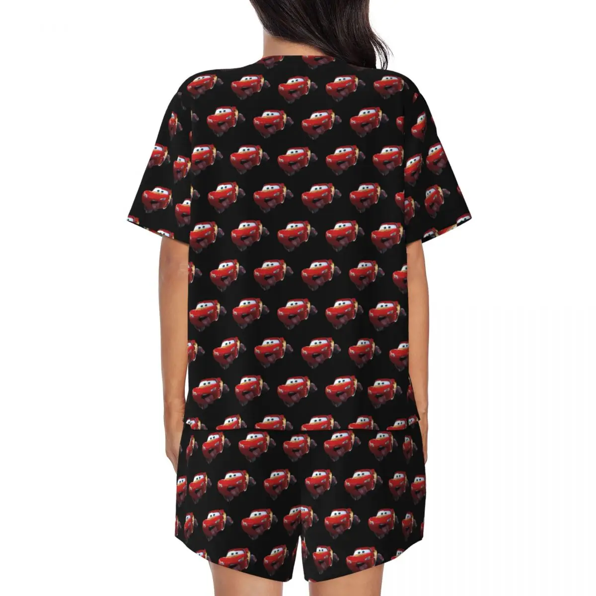 Custom Print Women Lightning Mcqueen Cars Pajamas Set Short Sleeve Tongue Jump 2 Piece Sleepwear Pj Lounge Sets