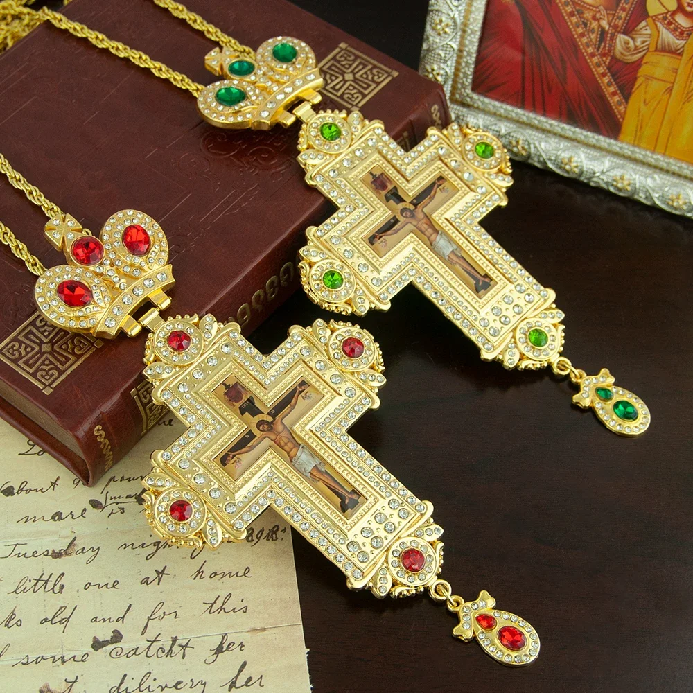 Exquisite Greek Orthodox Church Bishop\'s Pectoral Cross Necklace for Priest Ordination