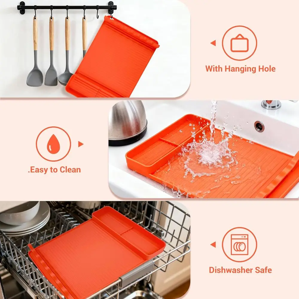 Heat Resistant Silicone Grill Mat - 16x11.5'' Non-Slip BBQ Tool Mat, Outdoor Cooking Camping & Tailgating, Men Grilling (Orange) - view 4