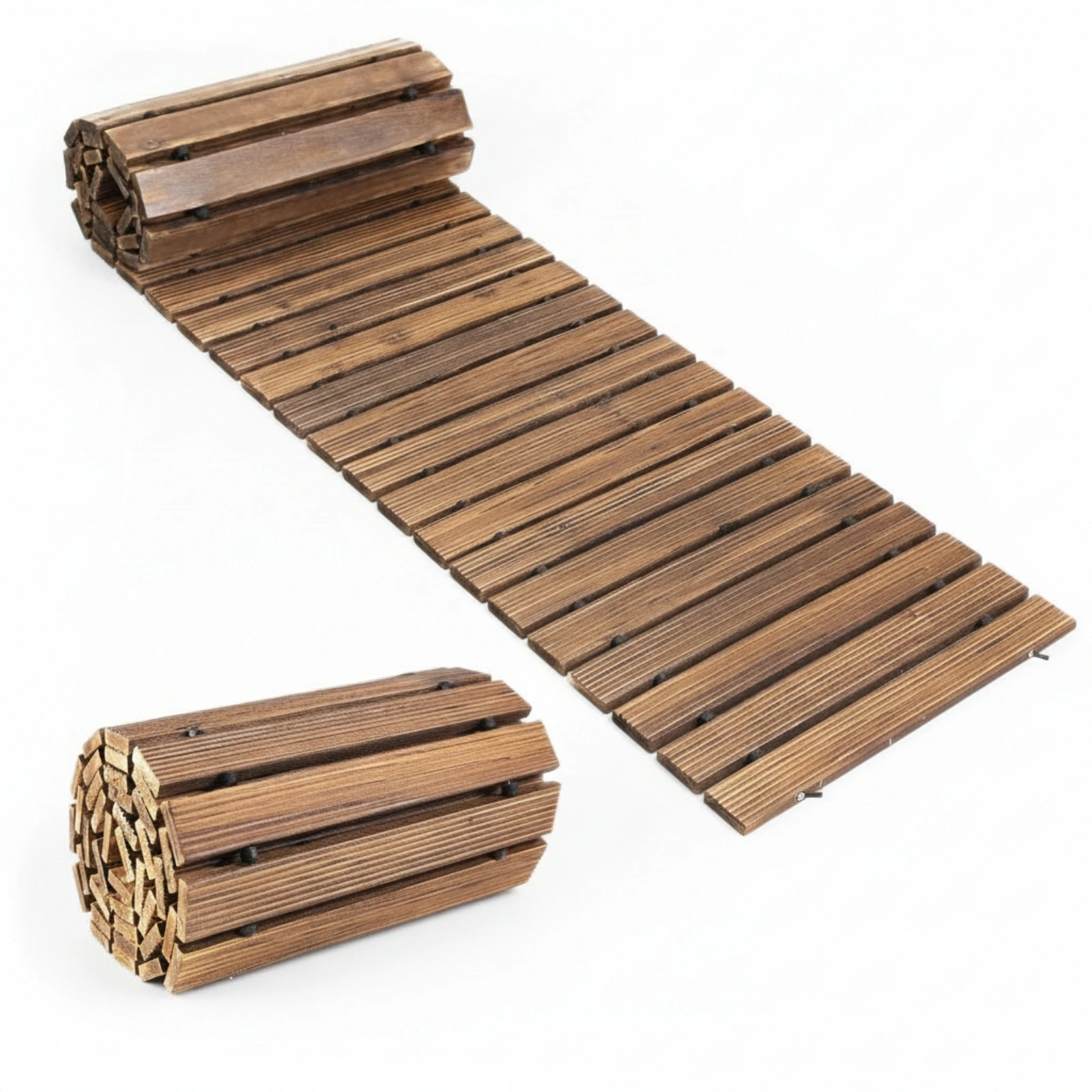Roll-up Wooden Walkway Rustic Roll-out Garden Mat Slatted Wooden Walkway Temporary Space-Saving for Backyard, Lawn