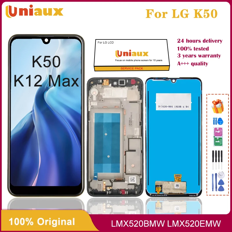 

LCD Display Original For LG K50 LCD Display Touch Screen Digitizer Sensor Assembly For LG K12 Max with Frame