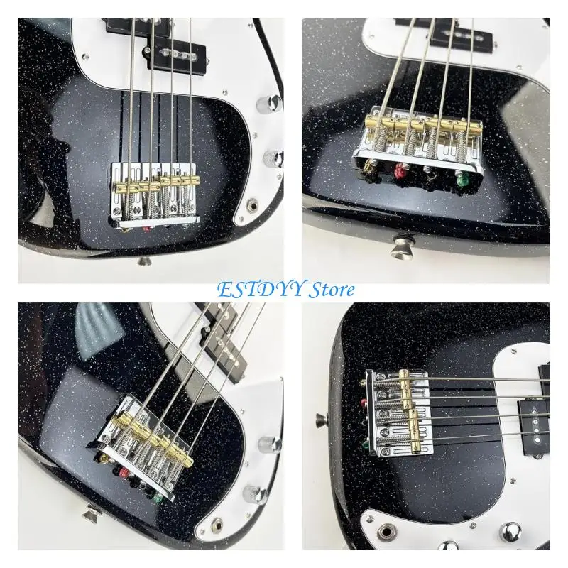 G6DE 4 String Bass Guitar Bridge Adjustable String Bass Bridge Replacement Metal Texture Guitar Bridge for Professional