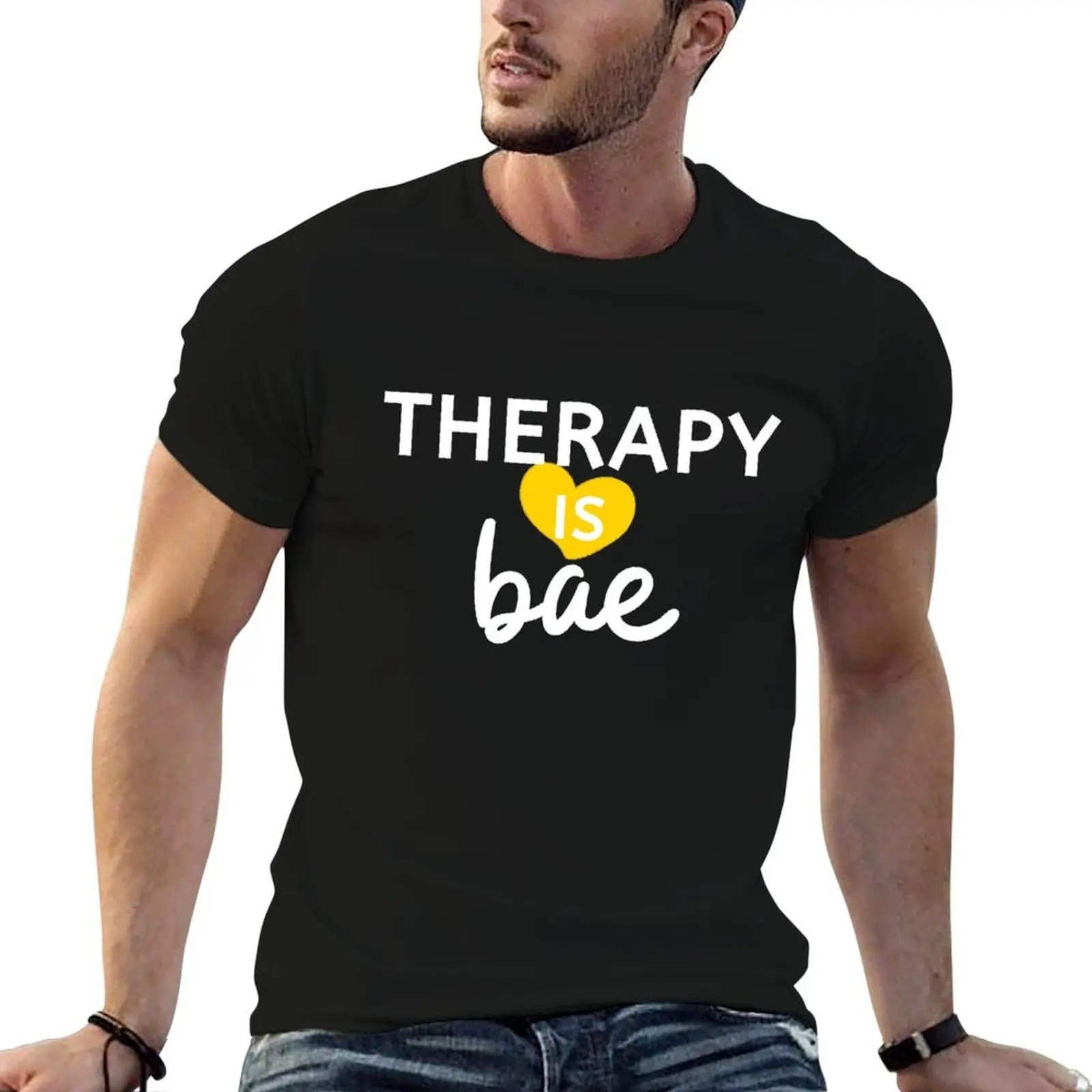 Camiseta Therapy is Bae (amarilla), camiseta de algodón para hombre, camiseta 100% algodón, camisetas 100% algodón