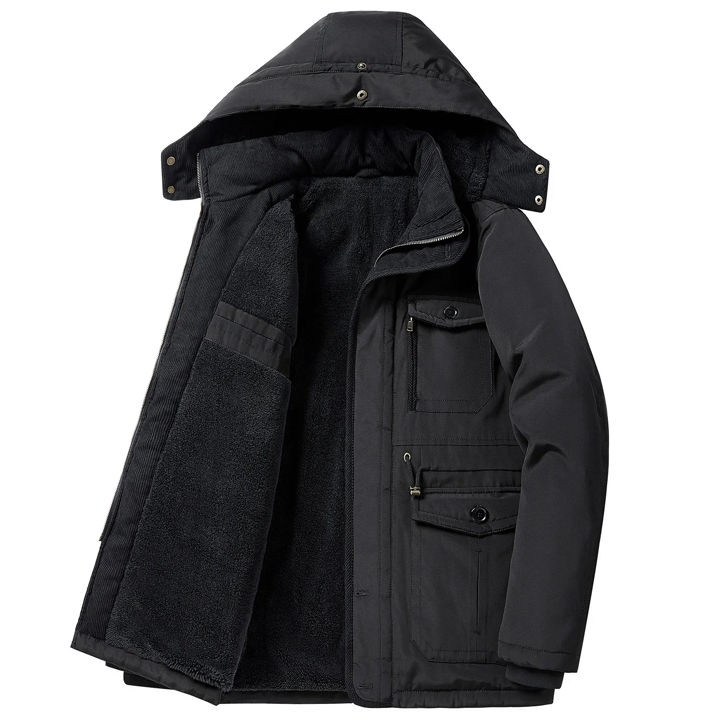 Winter Men Cargo Warm Jackets Men Fleece Thicken Parkas Male Multi Pocket Cargo Jacket Coat Detachable Hood Snow Ski Jacket 8861