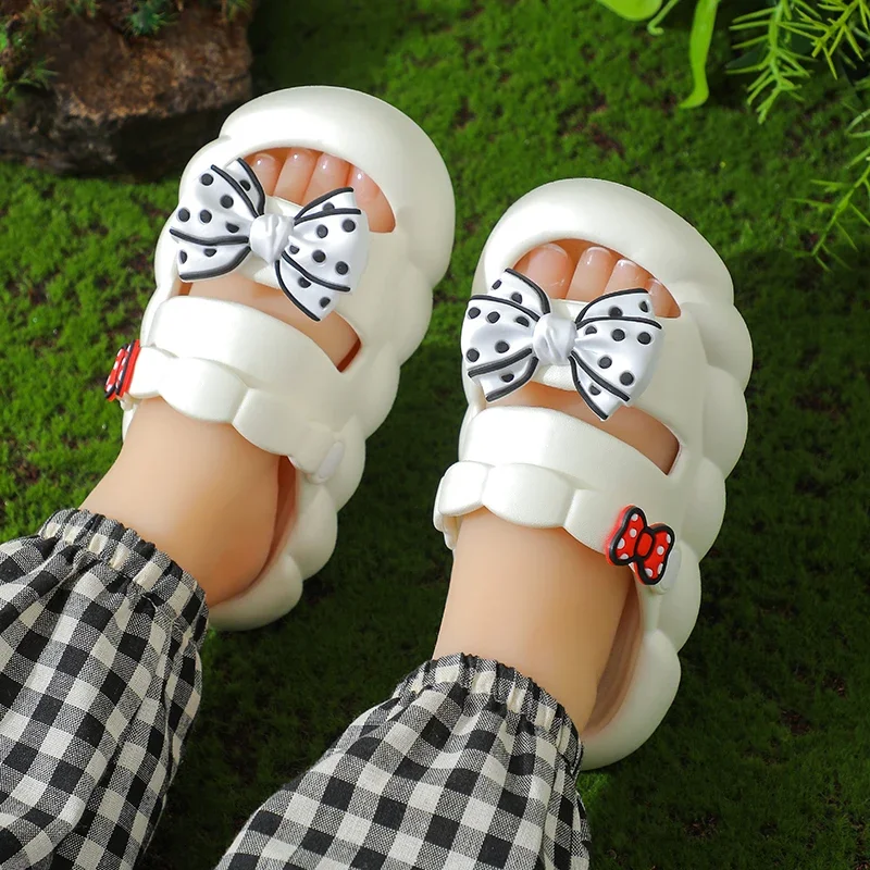 Summer Bow Baby Slippers For Children Cold Slippers Indoor Non-Slip Soft Bottom Comfort Cute Baby Hole Shoes Girls Home Slides