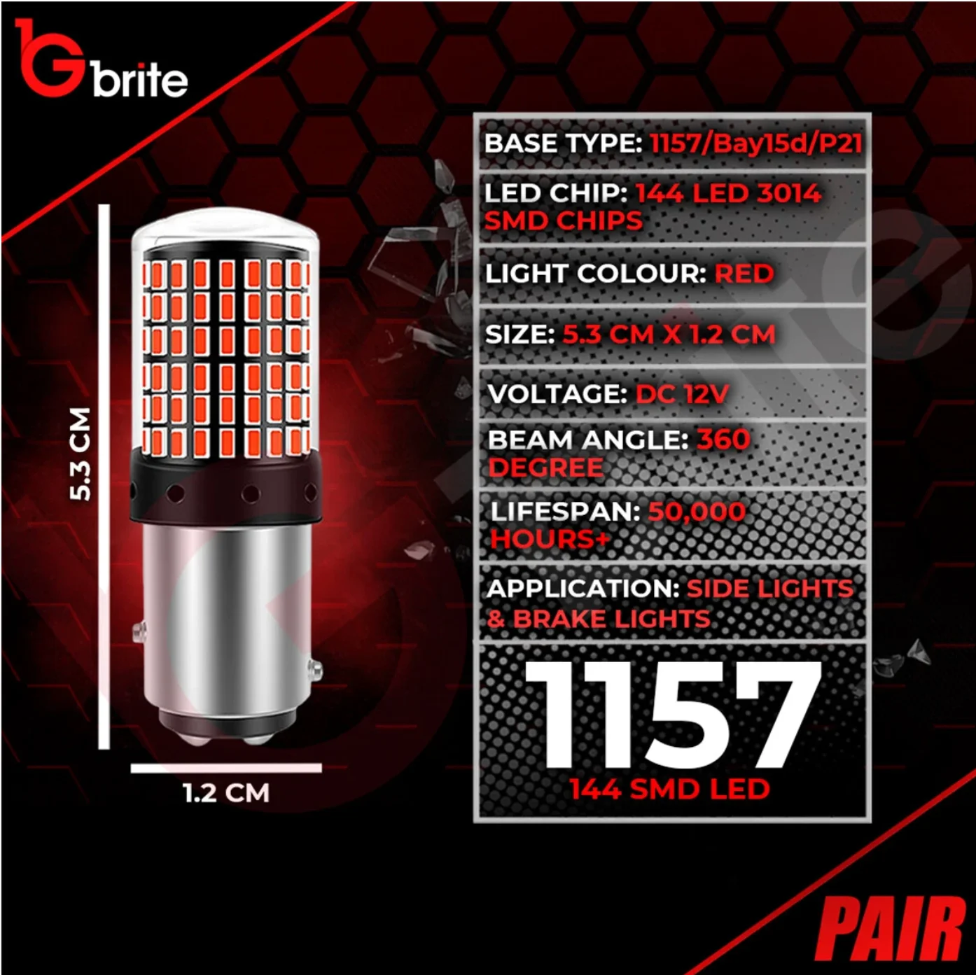

2X 144 LED 1157 P21/5W BAY15D CANBUS STOP TAIL LIGHT BRAKE LIGHT 380 RED BULBS