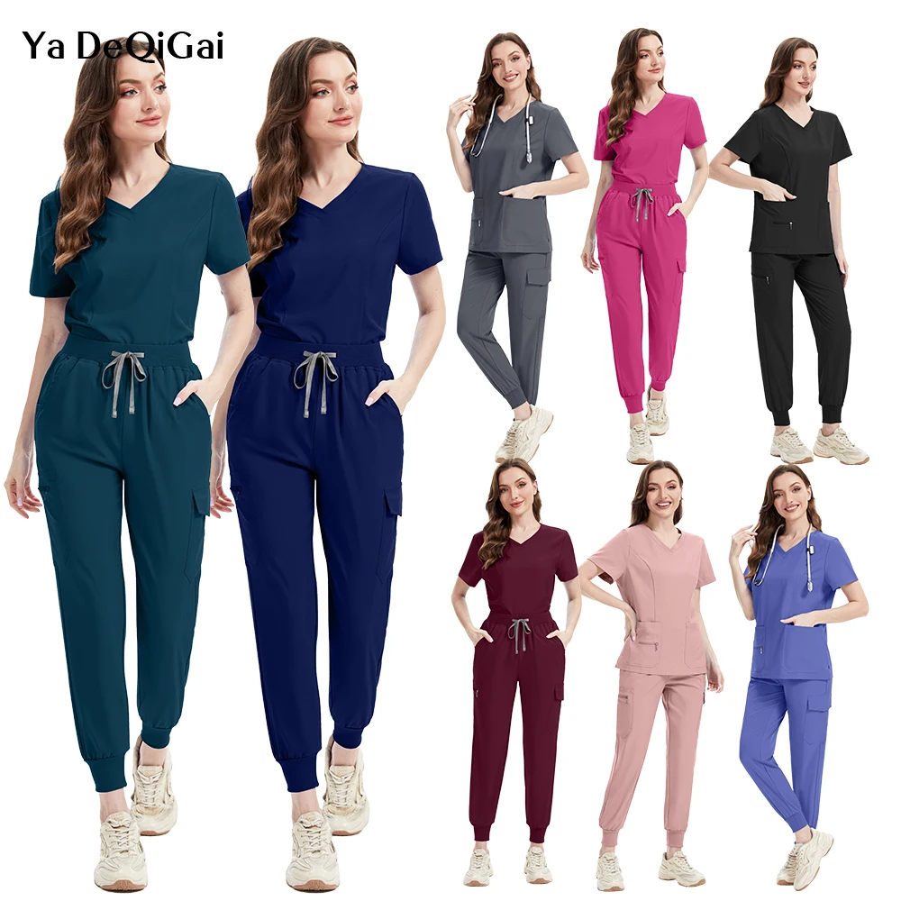 ملابس عمل لصالونات التجميل للرجال والنساء، زي طبيب الأسنان، ملابس جراحية لغرفة العمليات، مجموعة مرنة مريحة سريعة الجفاف