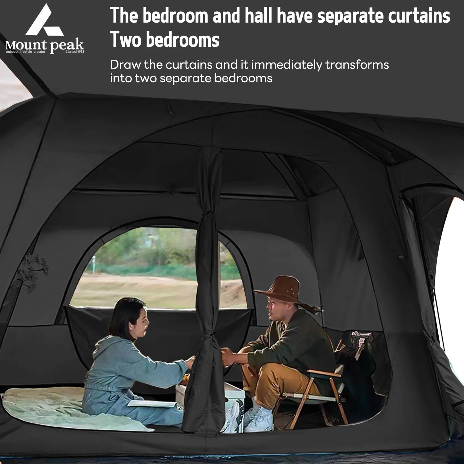 Outdoor Camping Family Tent, Thick Waterproof Family Camping Tour Equipment, Double Layer for 3-12 Persons, Oversized 2 Rooms