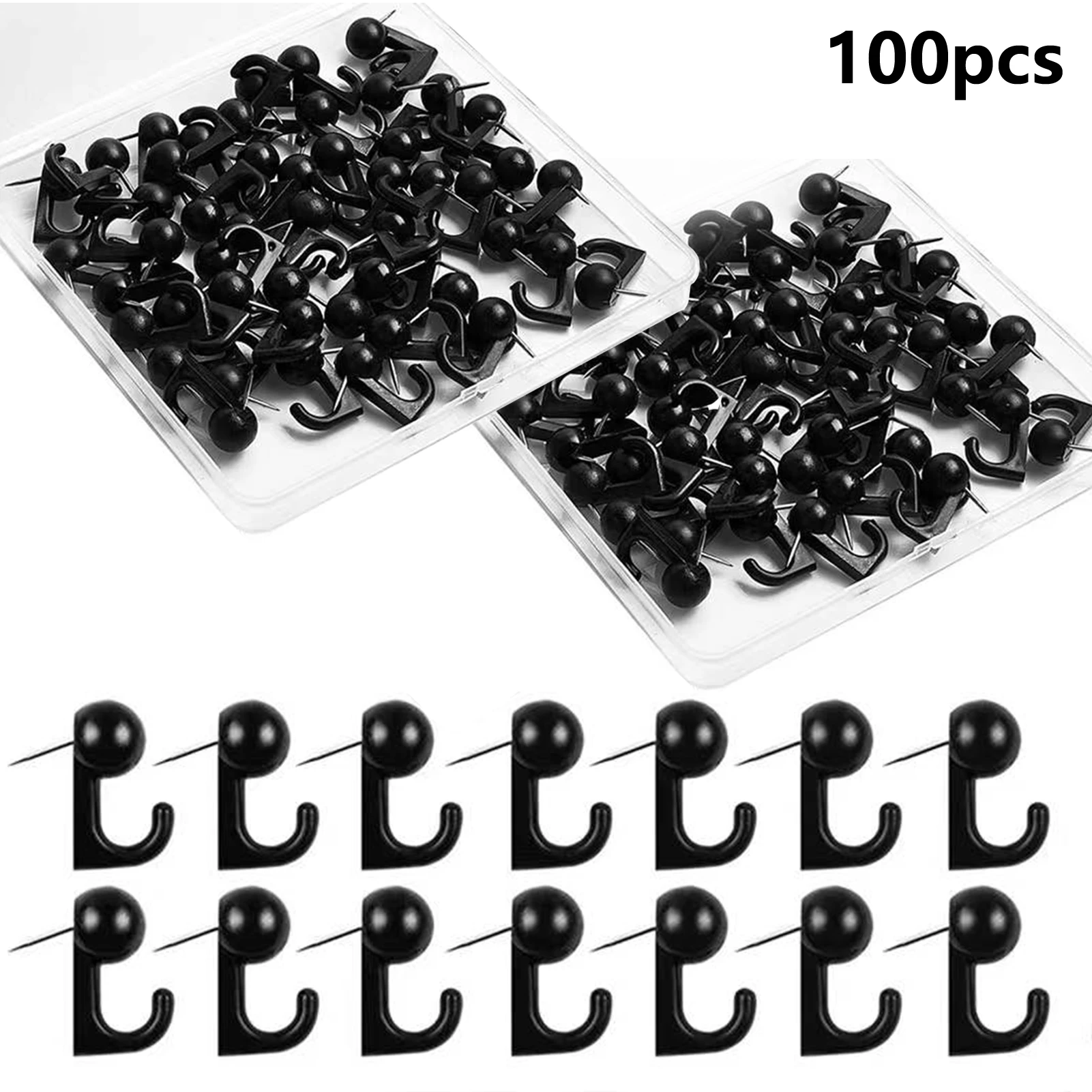 100pcs Plastic Heads Heavy Duty For Photo Wall Black Mini Calendar Push Pin Hooks School Reusable Bulletin Board Hanging Sturdy