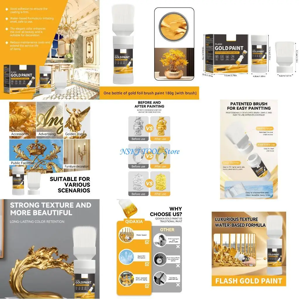 

L8RC Safe Water Based Gold Foil Paint Integrated Brush For Easy Application High Adhesion Fast Drying Effortlessly Cleaning