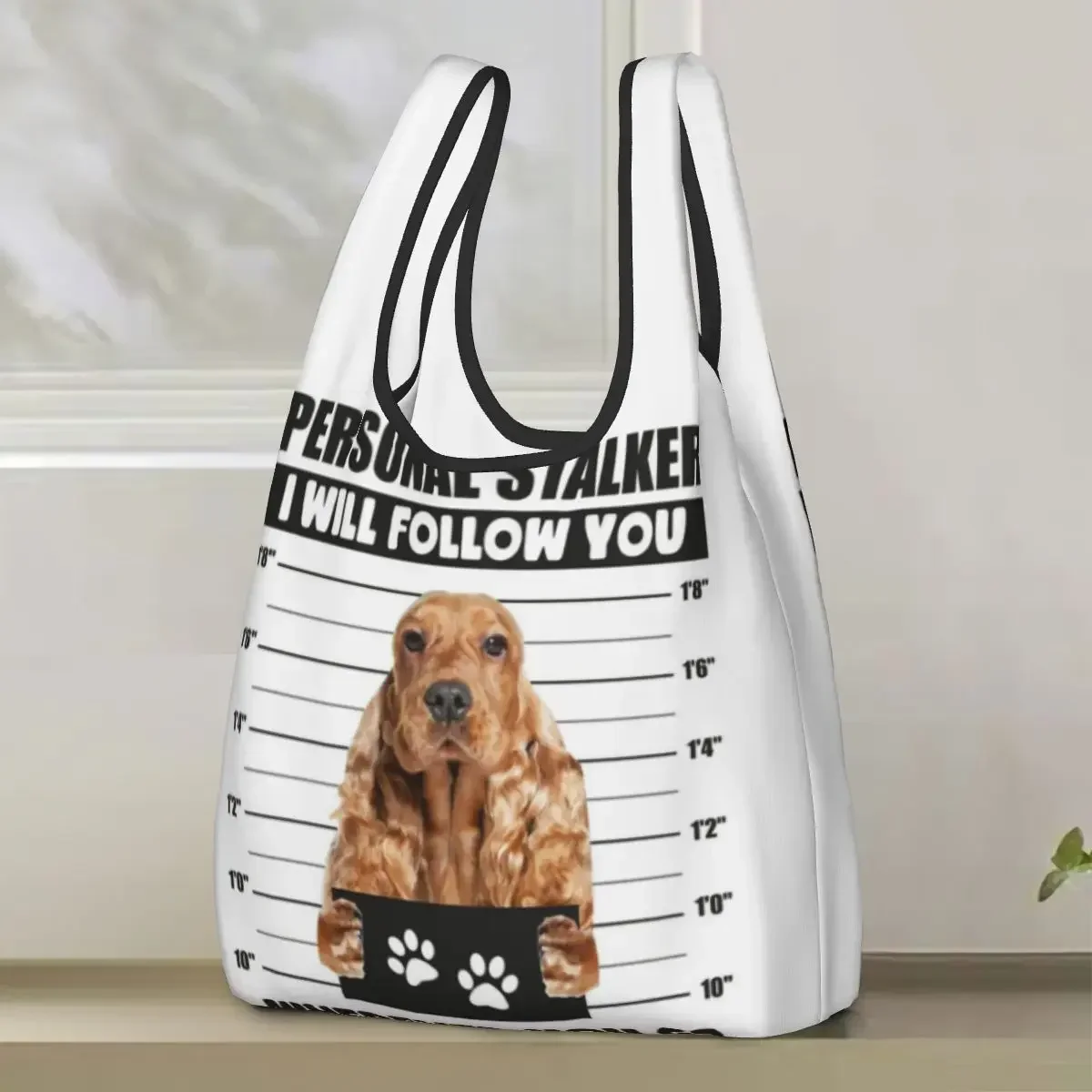Funny English Cocker Spaniel Puppy Sayings Shopping Bag Portable Tote Bags Foldable Shoulder Shopper Bag Grocery Handbag