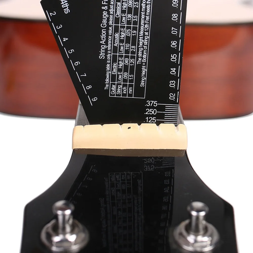 2PCS Stainless Steel String Action Gauge High Precision Graduations Black Fret Rocker Tool Fret Leveling Guide