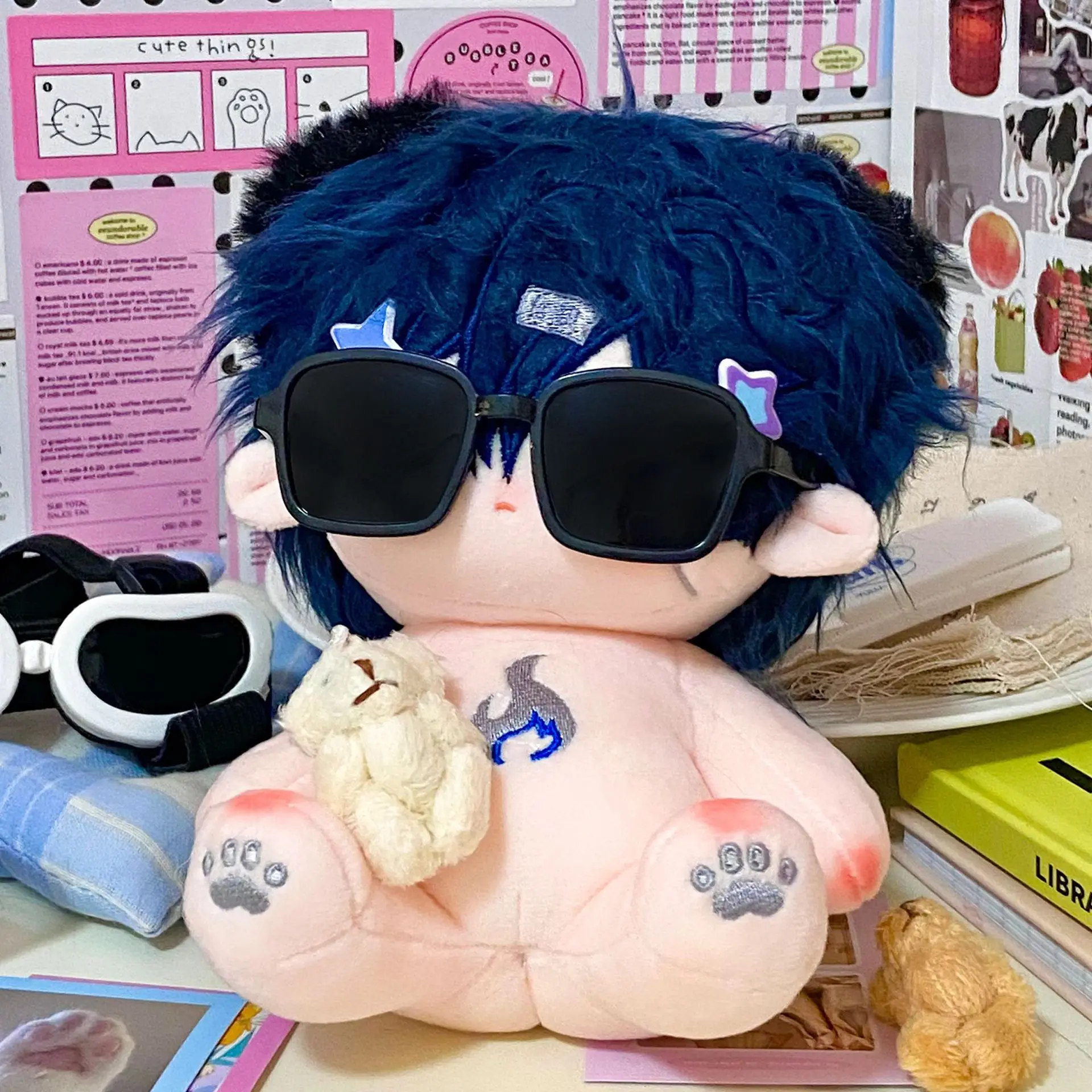 

Хлопковая кукла 20 см, черные, белые, розовые и синие аксессуары для очков