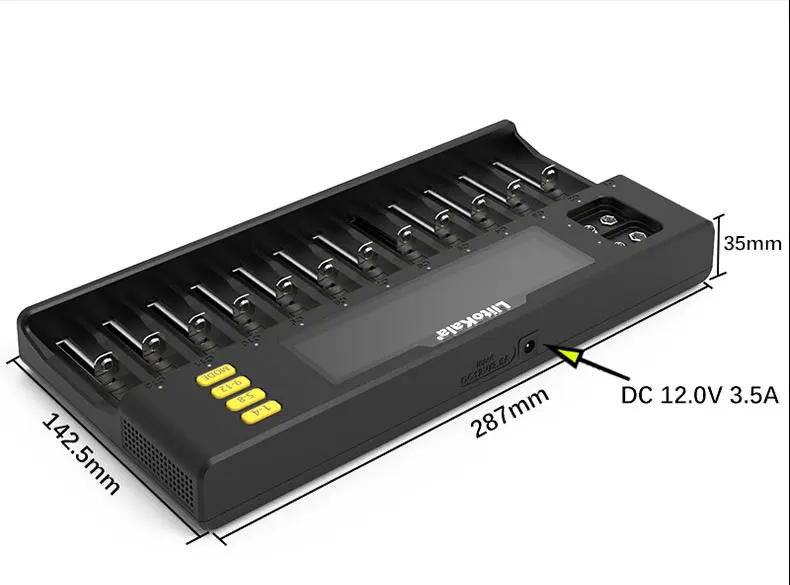 LiitoKala Lii-S12 Smart-Ladegerät 12-Slot LCD Auto-Polarität 18650 21700 26650 32650 Li-ion LiFePO4 NiMH AA AAA 9V Batterie 12V 4A – Detail 6