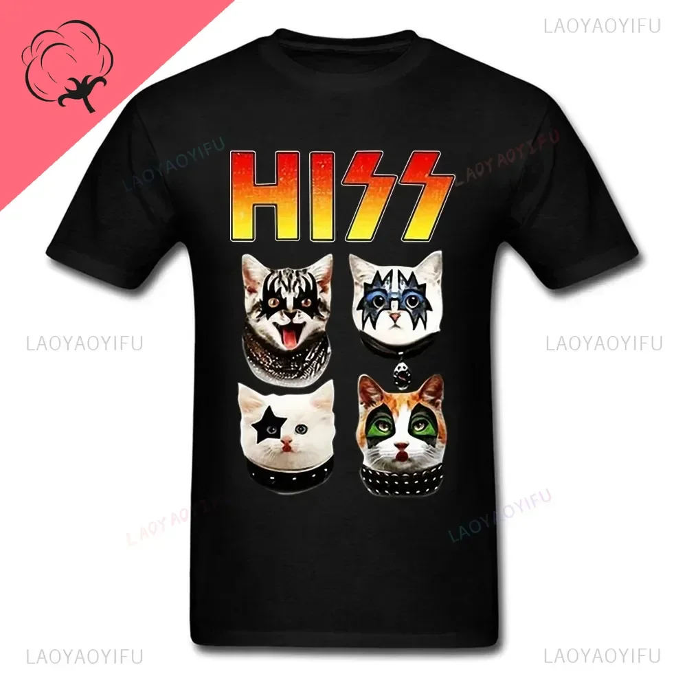 KISS Hiss Cat Imitation Funny T-shirt Rock Meow Group Men's T-shirt Hip Hop Latest Top and T-shirt